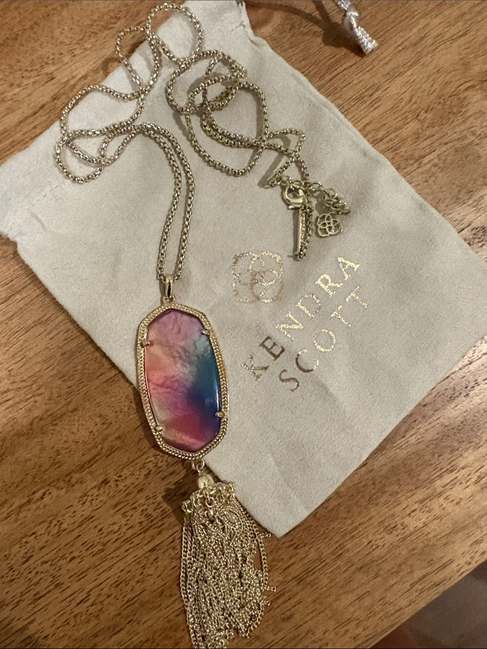 Kendra Scott Gold Multi-Color Stone Pendant Necklace with Tassel